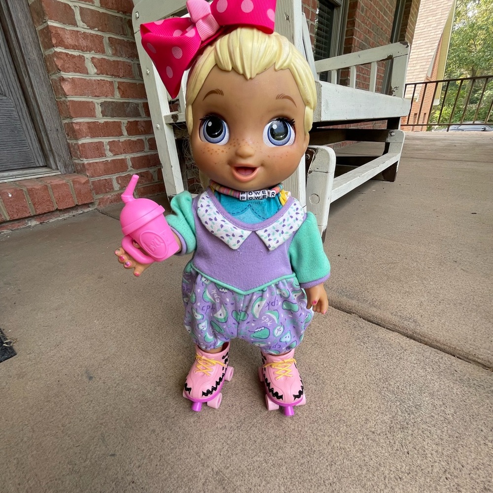 Charming Doll with Pink Bow and Roller Skates